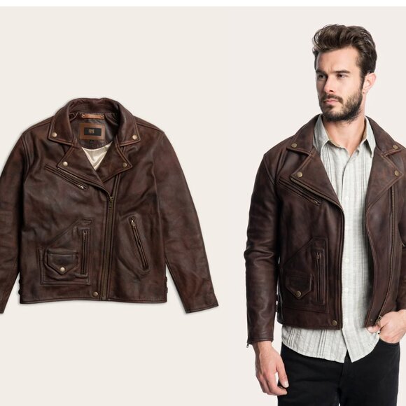 Frye Mens Leather Moto Jacket "Corey" Size Small, Dark Brown, Like New - Picture 10 of 11